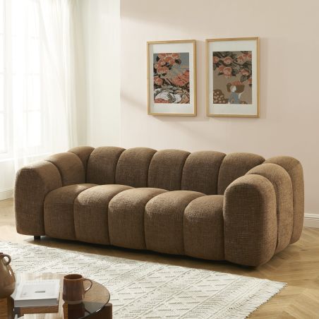 Ensemble canapés droits fixes 3+2 SUNNY tissu tweed marron