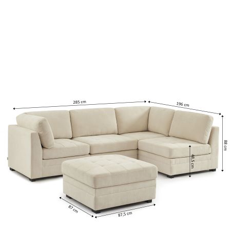 Canapé d'angle modulable 5 pièces BILLIE tissu chenille beige