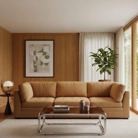 Canapé droit modulable 3 pièces BILLIE tissu chenille écureuil