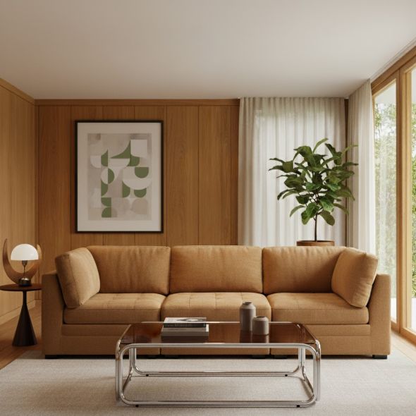 Chauffeuse d'angle BILLIE 1 place tissu chenille écureuil