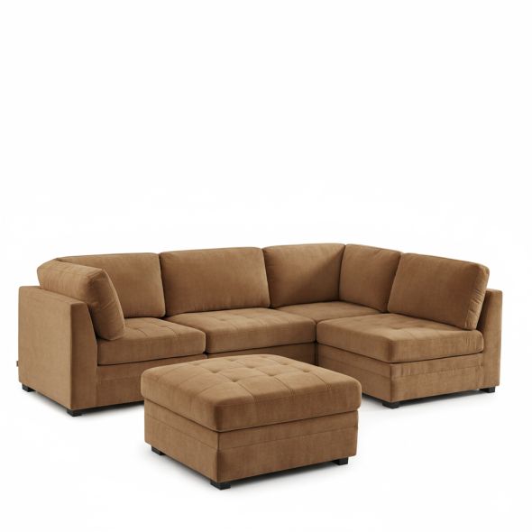 Canapé d'angle modulable 5 pièces BILLIE tissu chenille écureuil