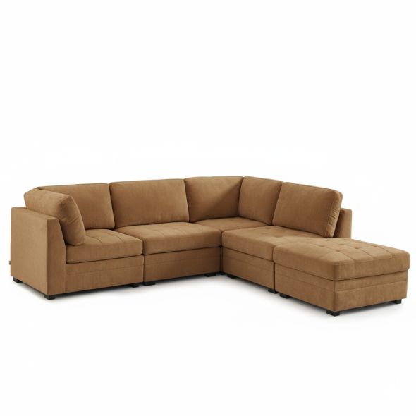 Canapé d'angle modulable 5 pièces BILLIE tissu chenille écureuil