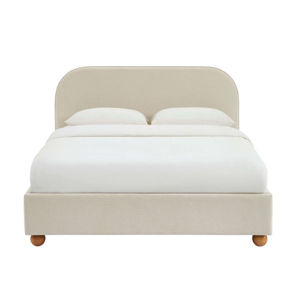 Lit coffre PILKA 140x190 tissu chenille beige sommier inclus