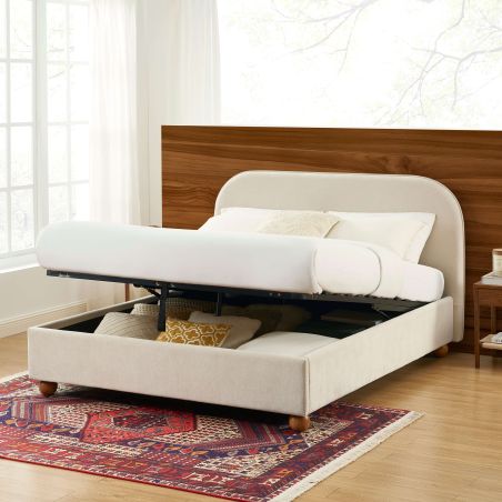 Lit coffre PILKA 140x190 tissu chenille beige sommier inclus