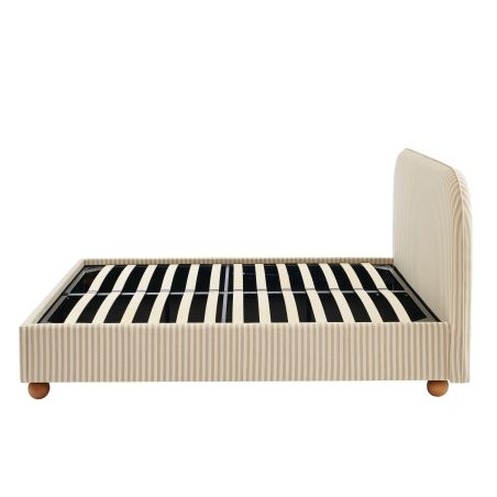Lit coffre PILKA 140x190 tissu rayé beige et écru sommier inclus