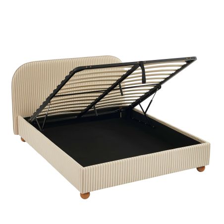 Lit coffre PILKA 140x190 tissu rayé beige et écru sommier inclus