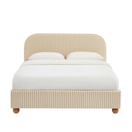 Lit coffre PILKA 140x190 tissu rayé beige et écru sommier inclus