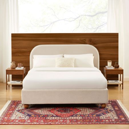 Lit coffre PILKA 160x200 tissu chenille beige sommier inclus