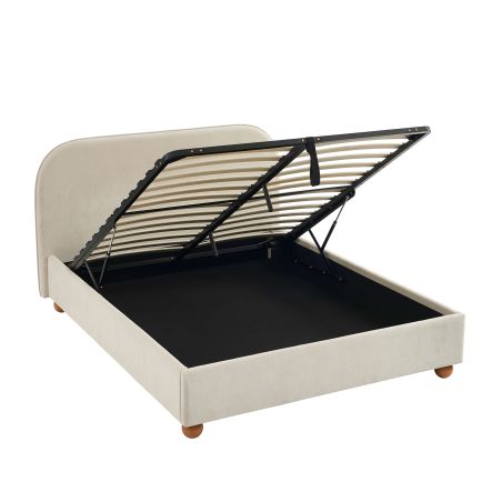 Lit coffre PILKA 160x200 tissu chenille beige sommier inclus