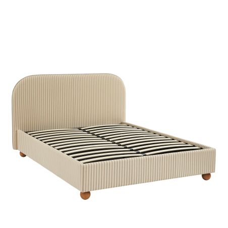 Lit coffre PILKA tissu rayé beige et écru 160x200 sommier inclus