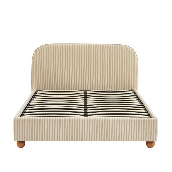 Lit coffre PILKA tissu rayé beige et écru 160x200 sommier inclus