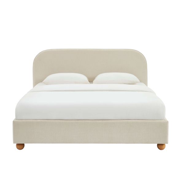 Lit coffre PILKA 180x200 tissu chenille beige sommier inclus