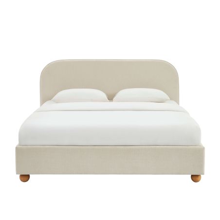 Lit coffre PILKA 180x200 tissu chenille beige sommier inclus