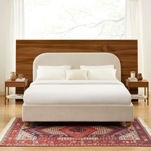 Lit coffre PILKA 180x200 tissu chenille beige sommier inclus