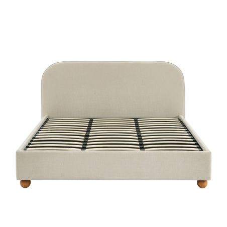 Lit coffre PILKA 180x200 tissu chenille beige sommier inclus