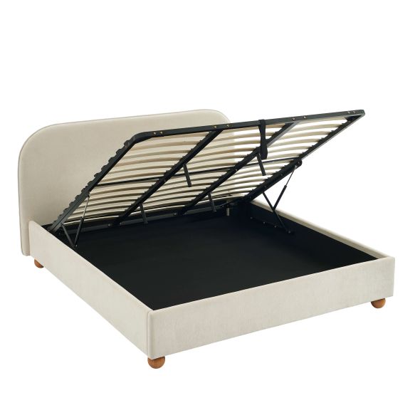 Lit coffre PILKA 180x200 tissu chenille beige sommier inclus