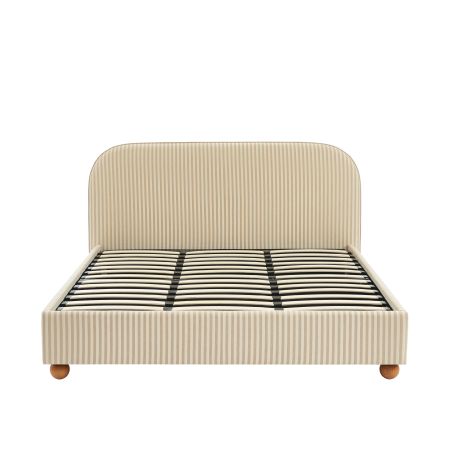 Lit coffre PILKA 180x200 tissu rayé beige et écru sommier inclus