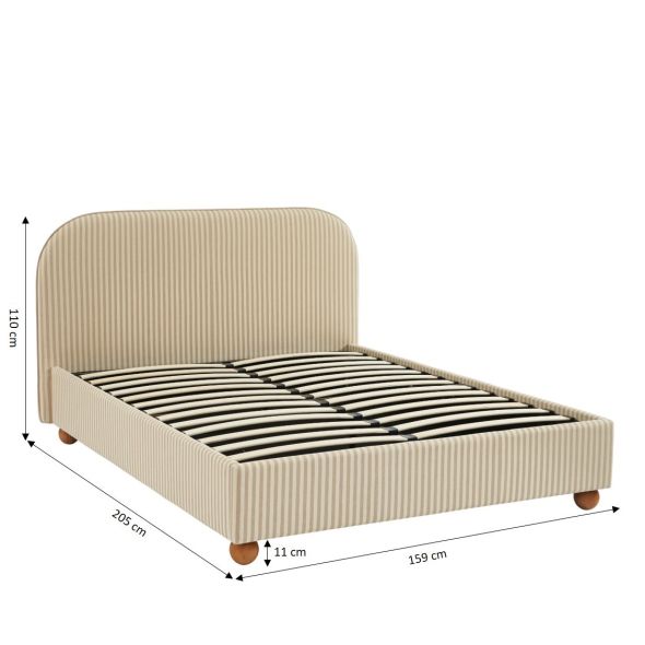 Lit coffre PILKA 140x190 tissu rayé beige et écru sommier inclus
