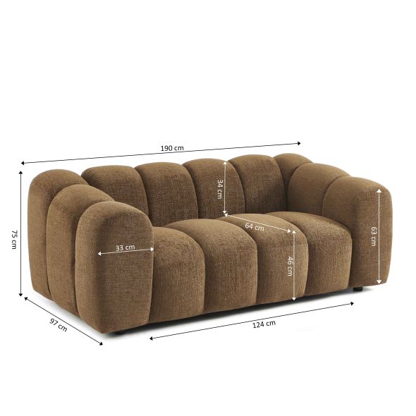 Canapé droit SUNNY 2 places tissu tweed marron