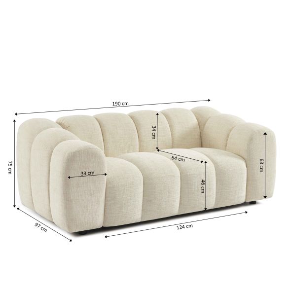 Canapé droit SUNNY 2 places tissu tweed écru