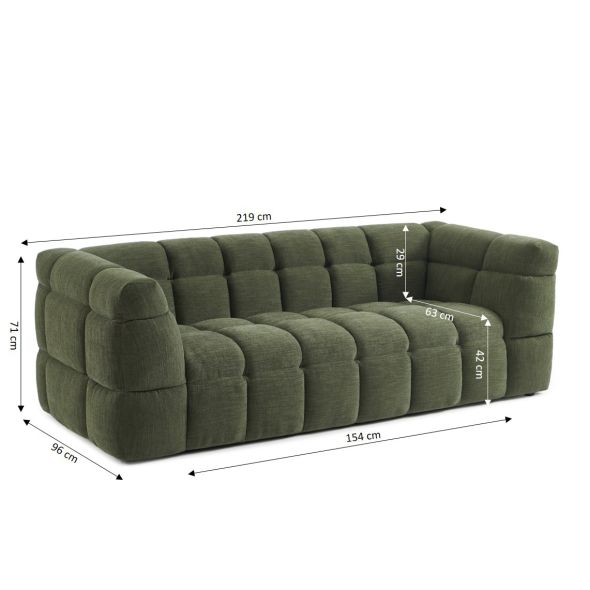Canapé droit MOODY 3 places tissu lin vert