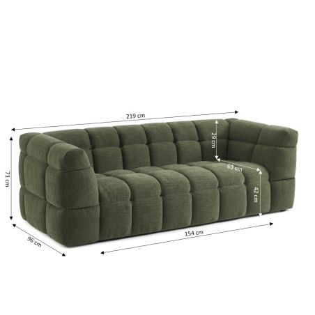 Canapé droit MOODY 3 places tissu lin vert