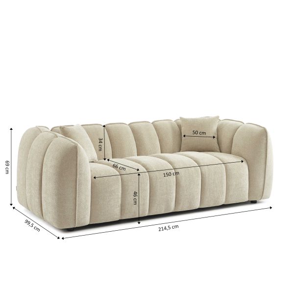 Canapé droit MATILDA 3 places tissu chenille beige
