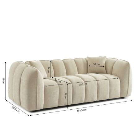 Canapé droit MATILDA 3 places tissu chenille beige