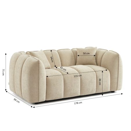 Canapé droit MATILDA 2 places tissu chenille beige