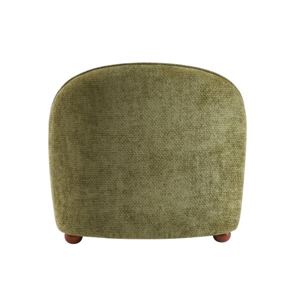 Fauteuil JUDY tissu chenille vert pieds boules teintés noyer