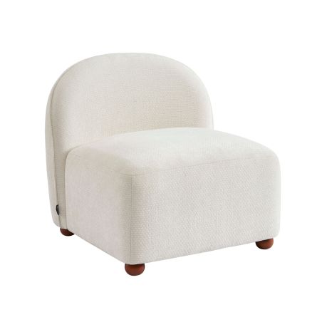 Fauteuil JUDY tissu chenille écru pieds boules teintés noyer