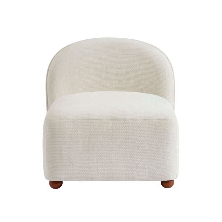 Fauteuil JUDY tissu chenille écru pieds boules teintés noyer