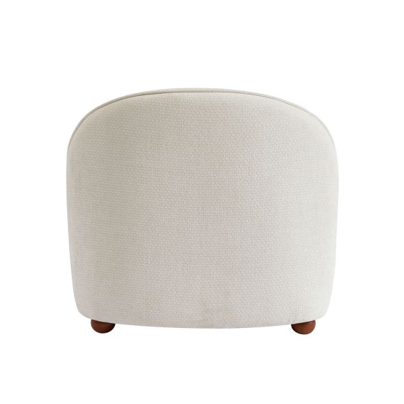 Fauteuil JUDY tissu chenille écru pieds boules teintés noyer