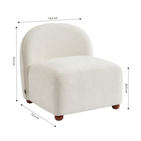 Fauteuil JUDY tissu chenille écru pieds boules teintés noyer