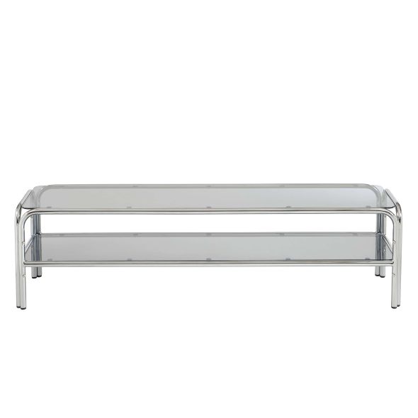 Meuble TV MAGGY verre trempé noir et structure en chrome 160cm