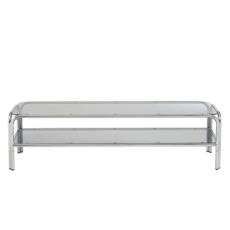 Meuble TV MAGGY verre trempé noir et structure en chrome 160cm