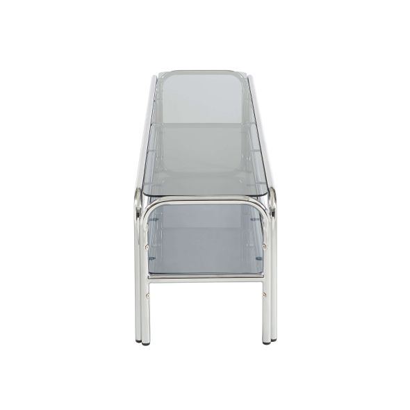 Meuble TV MAGGY verre trempé noir et structure en chrome 160cm