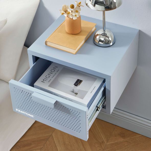 Table de chevet murale PANTONE métal gris bleu 40cm