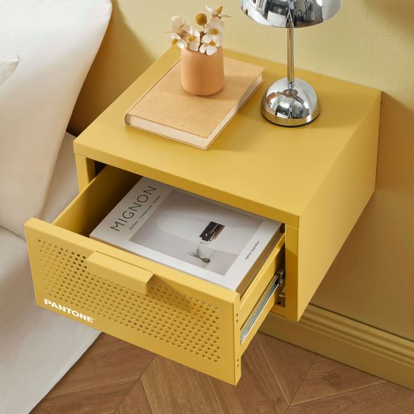 Table de chevet murale PANTONE métal jaune moutarde 40cm