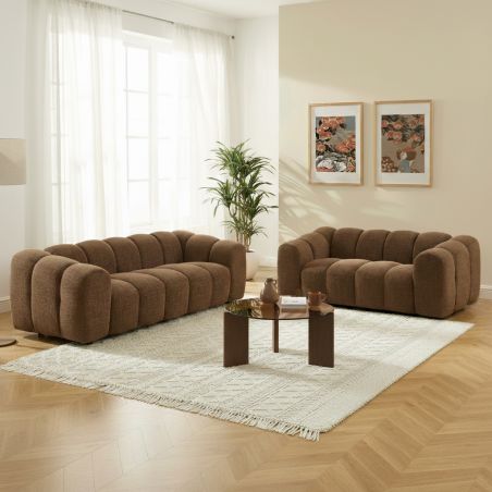 Ensemble canapés droits fixes 3+2 SUNNY tissu tweed marron