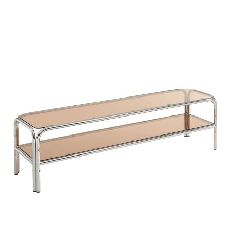 Meuble TV MAGGY verre trempé orange et structure en chrome 160cm