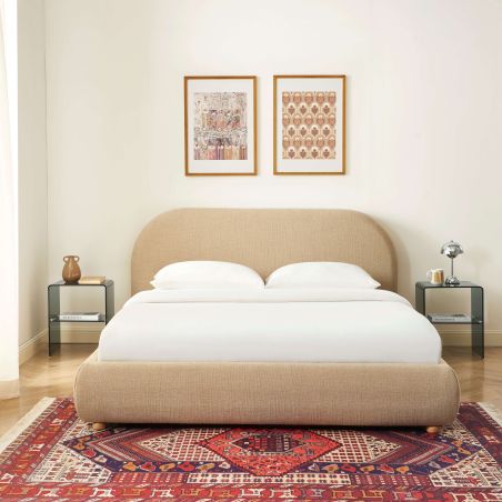 Lit coffre JELLY 160x200 tissu bouclette beige sommier inclus