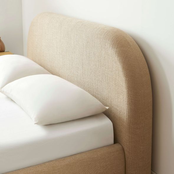 Lit coffre JELLY 160x200 tissu bouclette beige sommier inclus