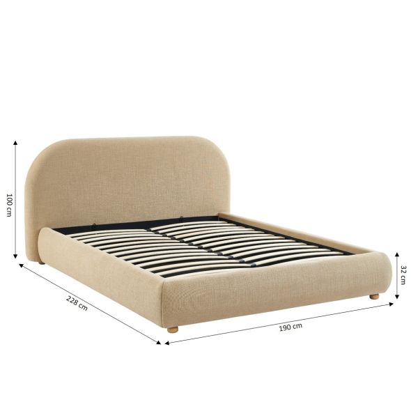 Lit coffre JELLY 160x200 tissu bouclette beige sommier inclus
