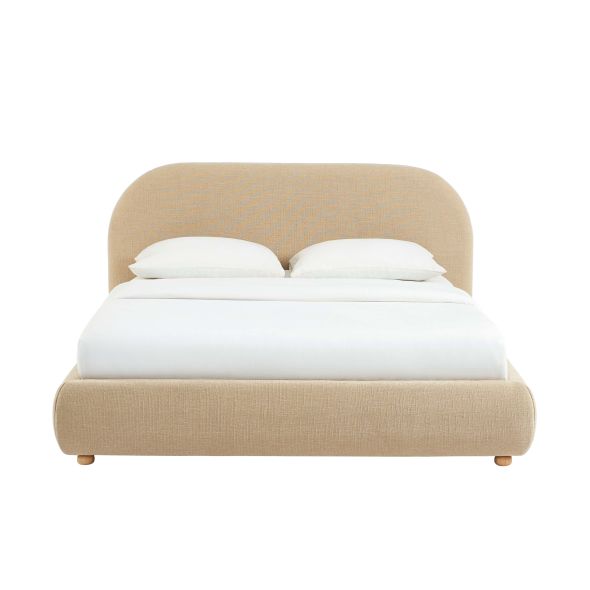 Lit coffre JELLY 160x200 tissu bouclette beige sommier inclus