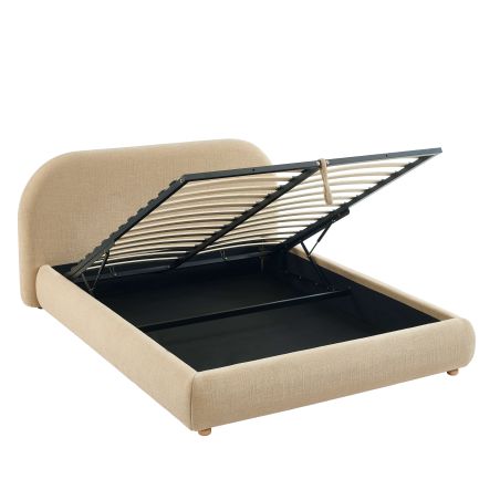 Lit coffre JELLY 160x200 tissu bouclette beige sommier inclus