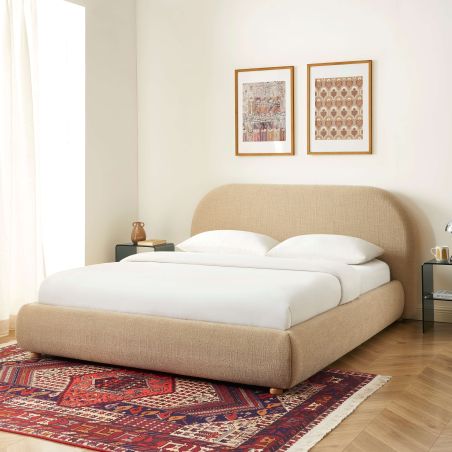 Lit coffre JELLY 160x200 tissu bouclette beige sommier inclus