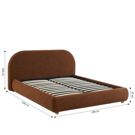 Lit coffre JELLY 160x200 tissu bouclette marron sommier inclus