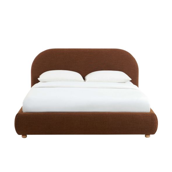 Lit coffre JELLY 160x200 tissu bouclette marron sommier inclus