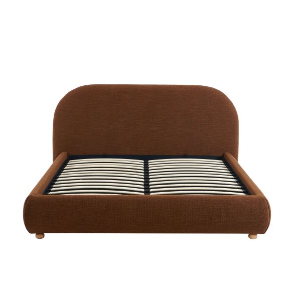 Lit coffre JELLY 160x200 tissu bouclette marron sommier inclus